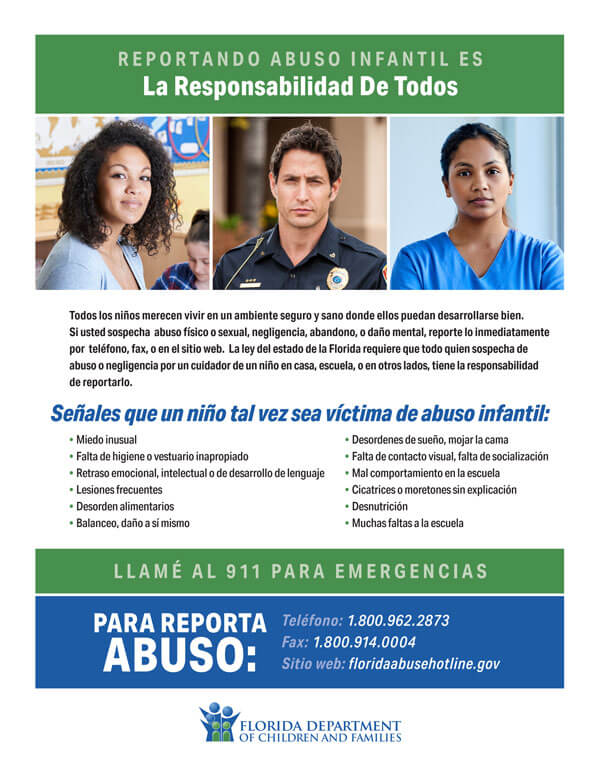 Image of the pdf flyer about Abuse Reporting in Spanish
