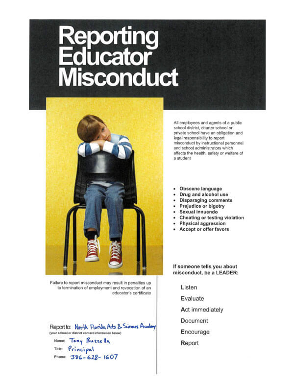 Image of the pdf flyer about reporting educator misconduct